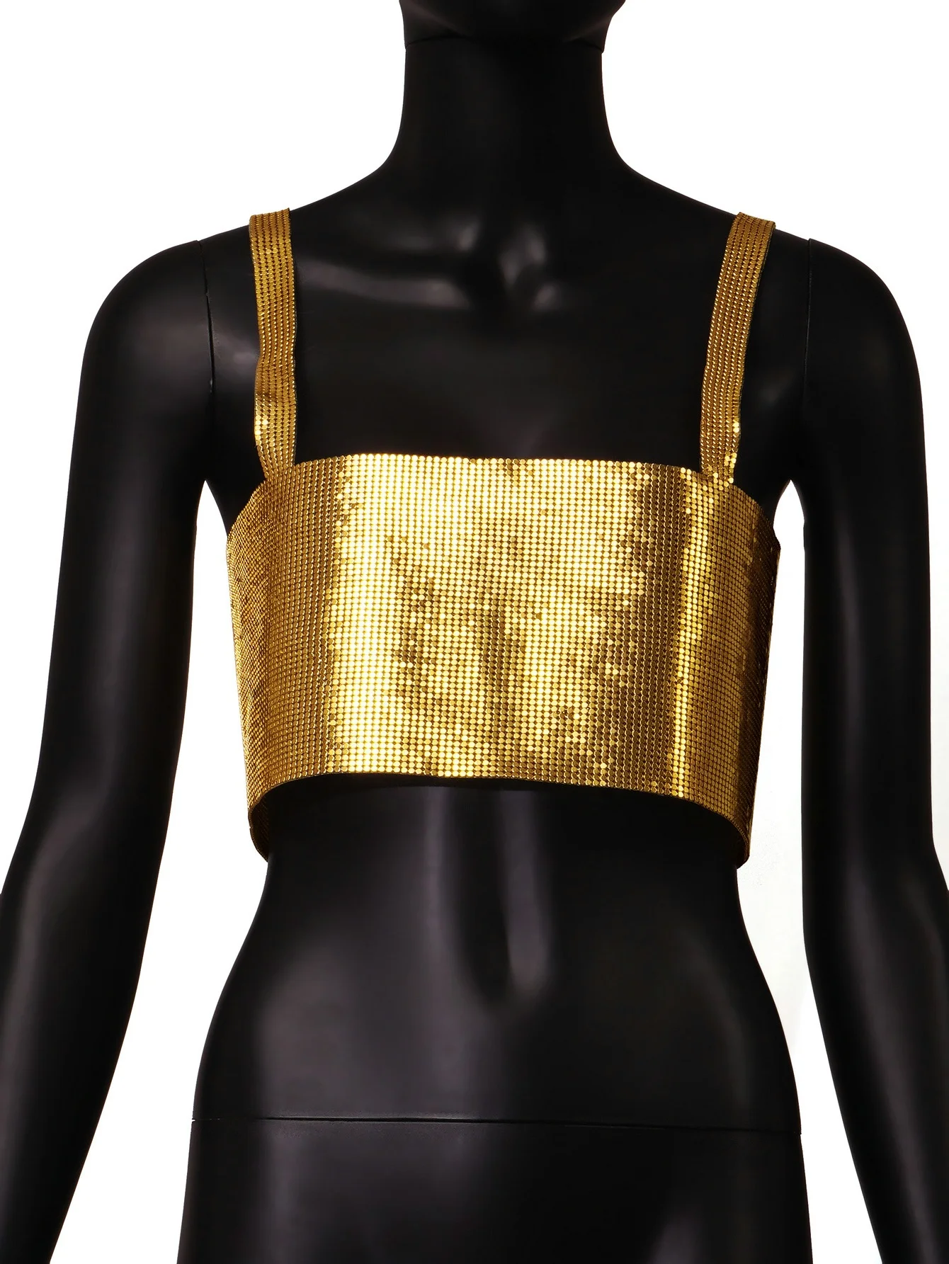 SHIHAN 2022 Summer Shiny Sequins Wholesale Top Metal Mesh Halter Metallic Strap Crop Tops Vest Chain Body Harness Bra