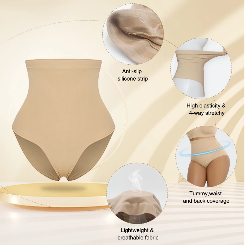 Drop Shipping High Waist Plus Size Fit Slim Elastic Women Soft Control Invisible Underwear Brief Panties Body Shaper Shapewear