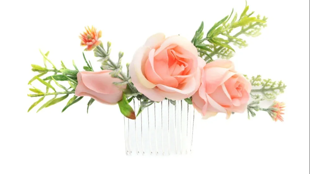 Qetesh Handmade Cloth Flower Bride Hair Comb Beach Wedding Headdress