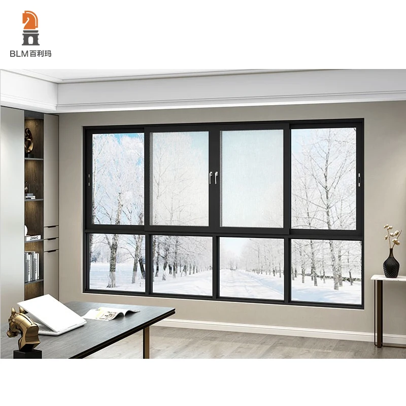 Beautiful Double Glass Aluminium Sliding Window Security Bar Anti-theft Security Features Guangdong BLM Folding Sliding Window