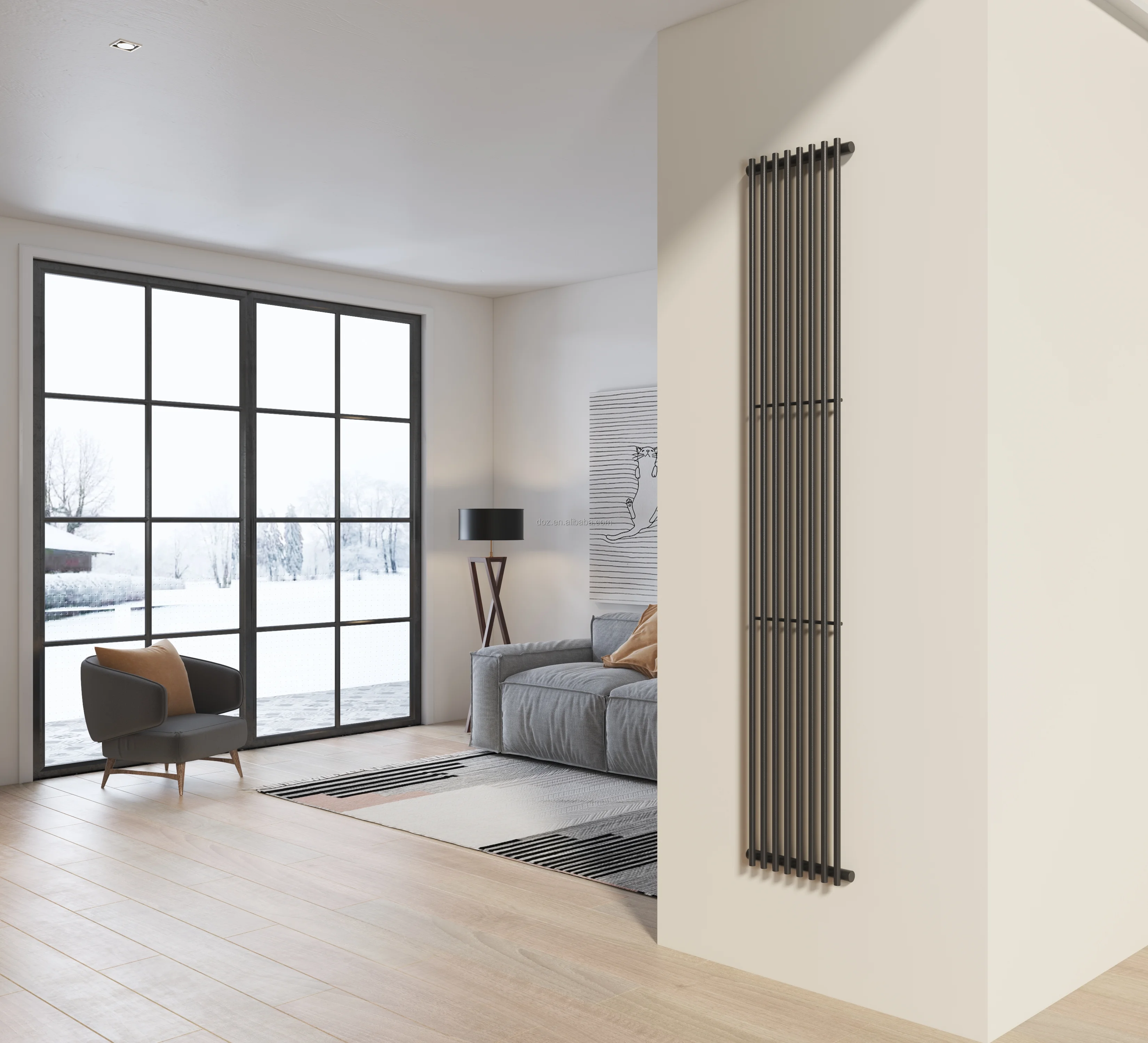 Avonflow Modern Central Water Heating Vertical 1600mm Black Designer Warmer Radiator