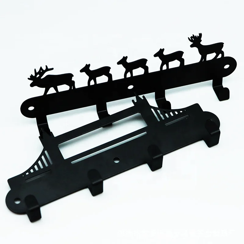 Laser Cutting Metal Key Holder New Custom Metal Black Wall Hanger Home Wall Keys Holder Wall Mounted Metal Key Hook