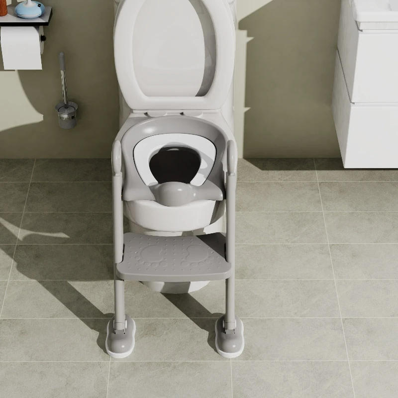 Hot Sale Baby Toilet Training Potty Seat  Multifunction Foldable Grey Baby Toilet Ladder with Step Stool