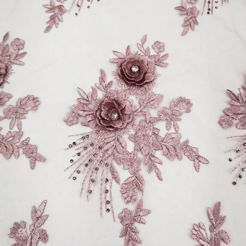 luxury materials high quality gold french 3d flower lace embroidered  fabric