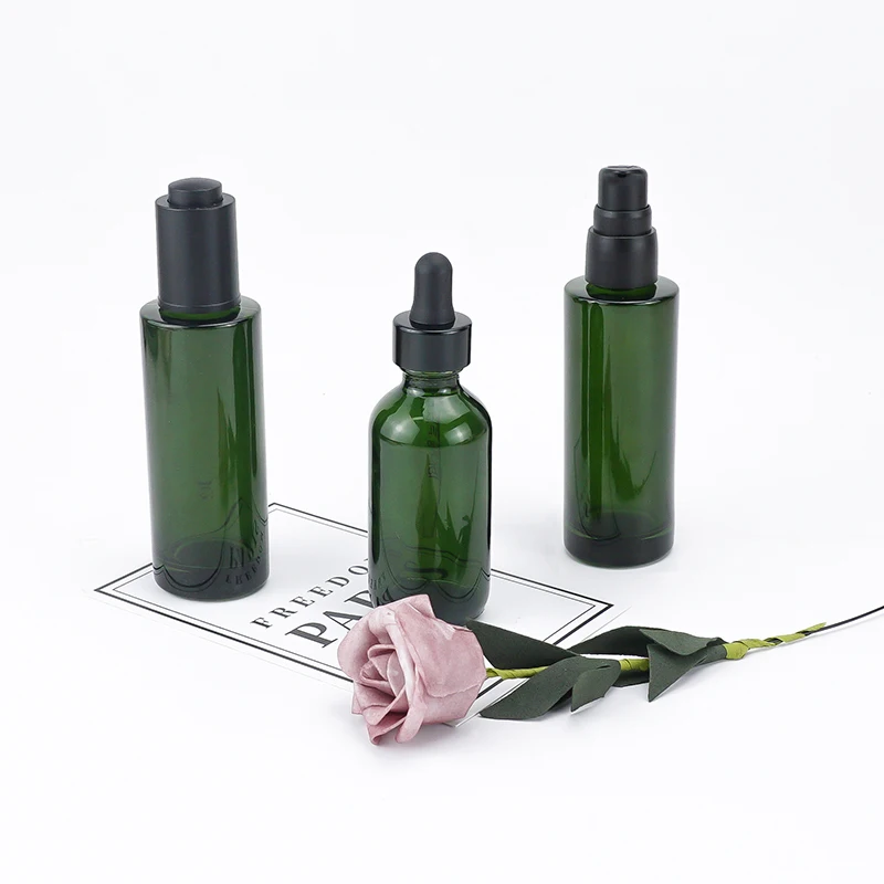 30ml 60ml 70ml High end dark green skin care essential oil bottle