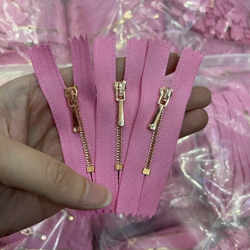 Custom rose gold zipper mini size DIY sewing accessories tailoring garment mini #1 close end metal zipper for doll costume