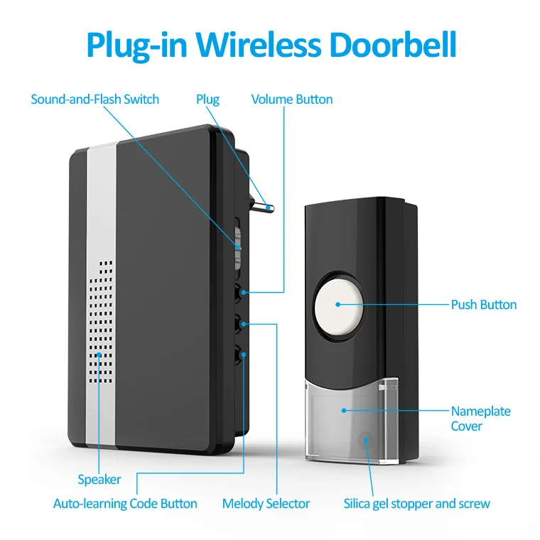 ring bell Wireless Door Chimes  Doorbell QH-866AC BLACK