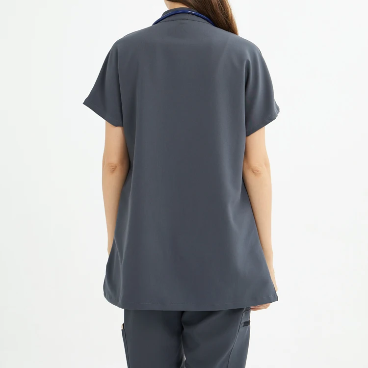 One Button Placket Mandarin Collar Drop-Shoulder Silhouette Comfy Nursing Women Scrubs Tops Uniform