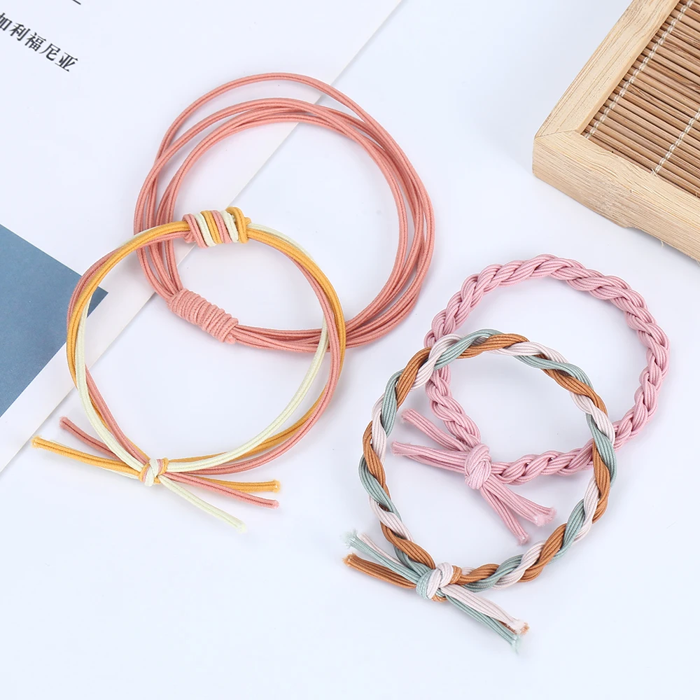 Girls Thick Knitting Knotted Elastic Hair Band High Quality Hand Made Color Matching Twist Knot Hair Tie