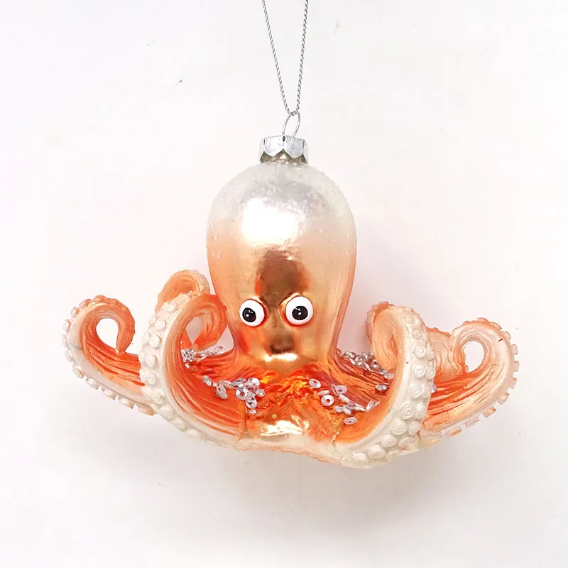 Factory wholesale custom glass blown christmas ornaments glass light gold octopus pendant