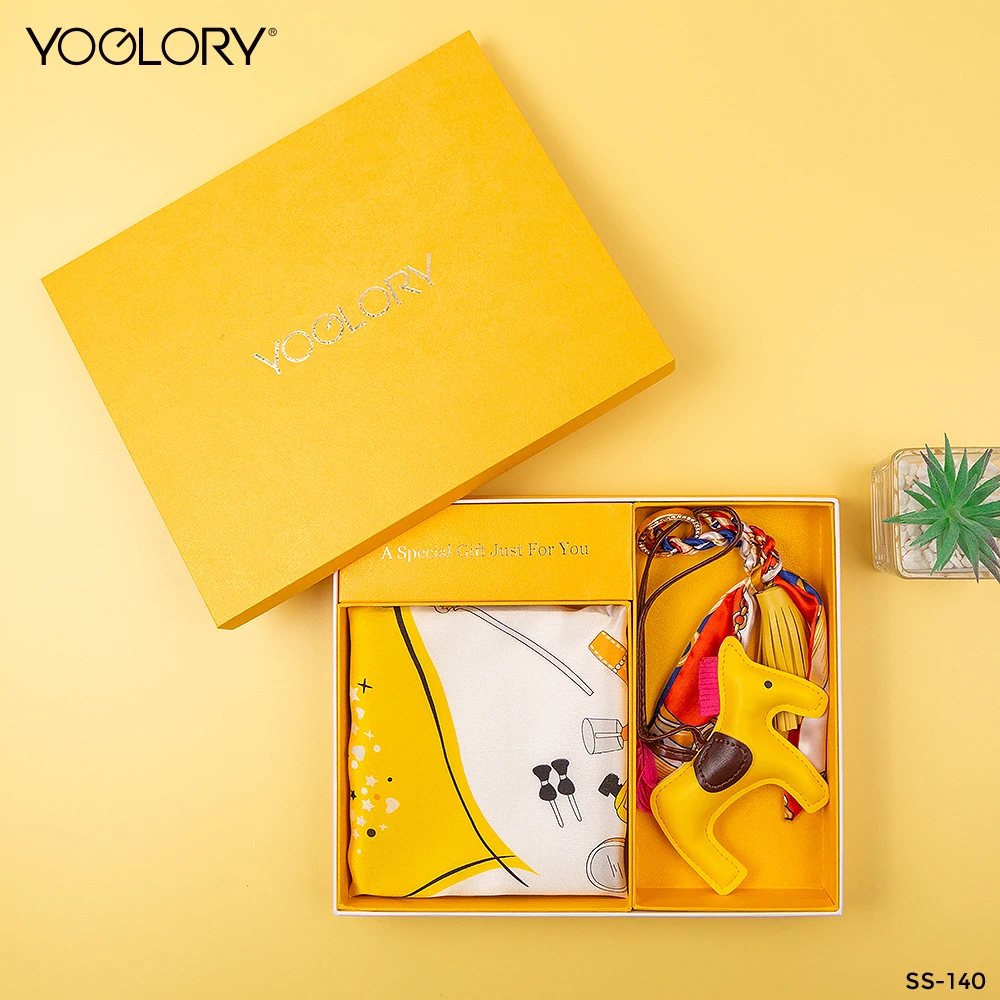Novelty Gifts yellow silk scarf and key chain bag charm gift set with custom logo gifts for women