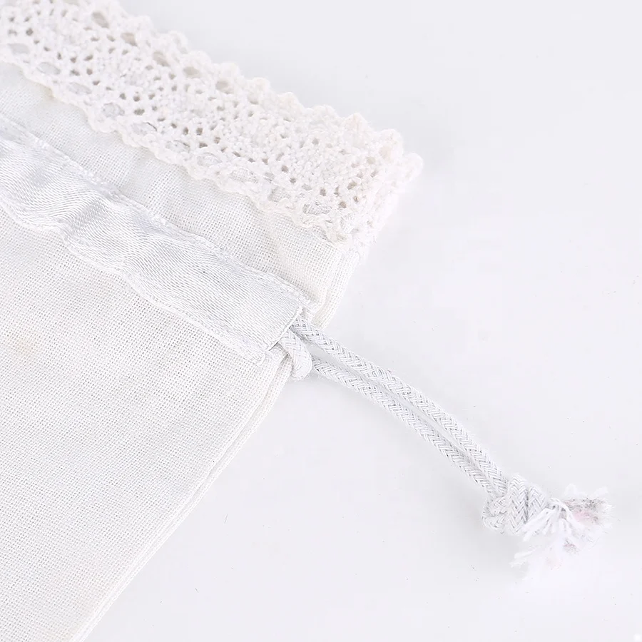 Custom embroidery logo cotton drawstring bag linen drawstring bag lavender bags