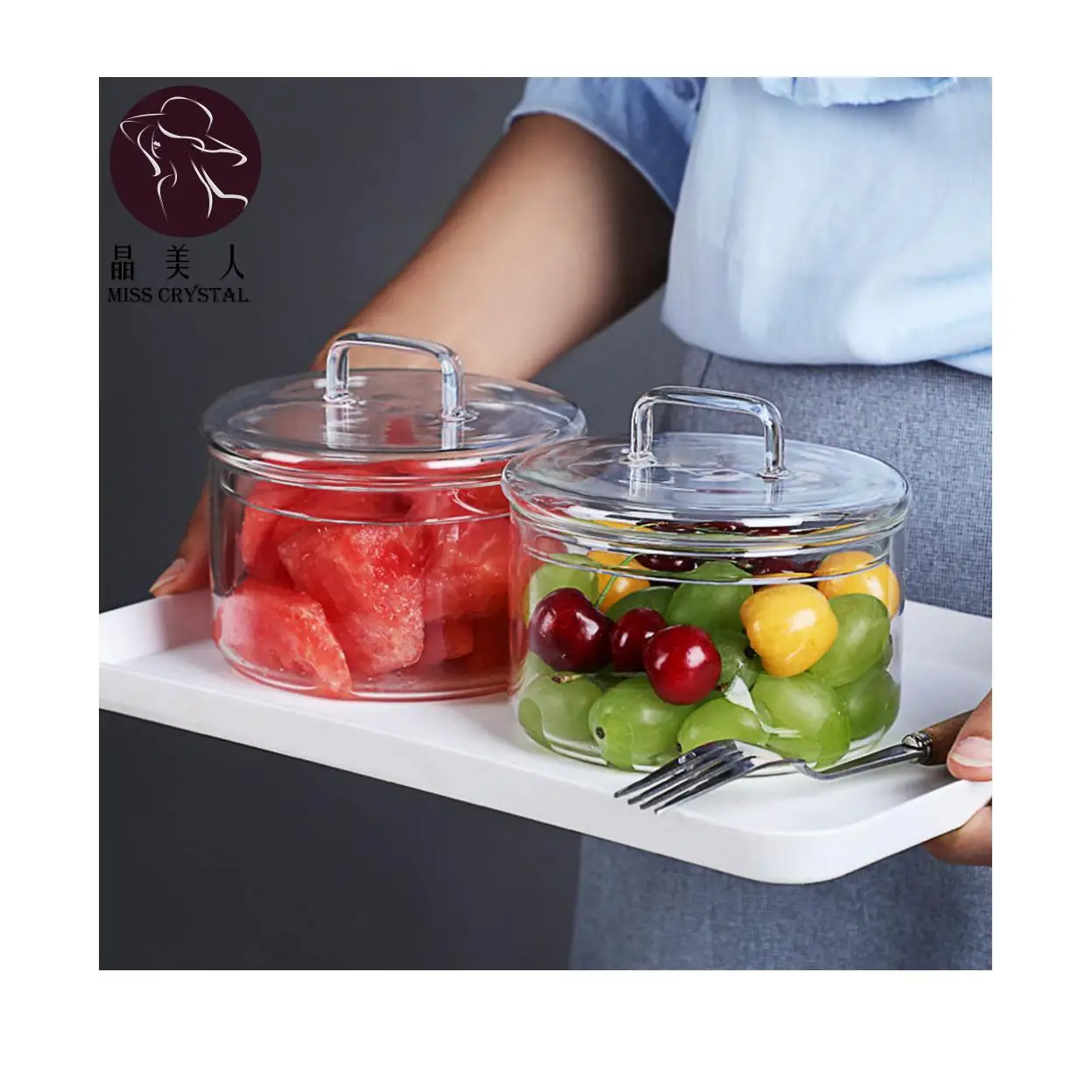 Heat Resistant Glass Bowl Stackabe Round Fruit Salad Bowls Clear Kitchen Food Storage Container