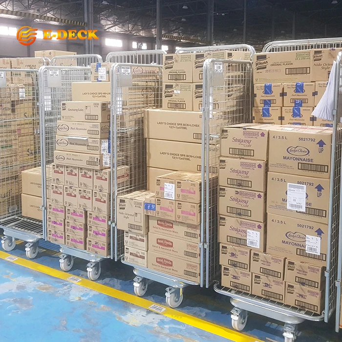 Steel warehouse storing collapsible durable folding metal zinc plated pallet wire mesh roll container