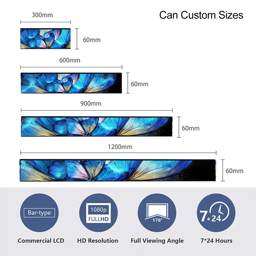 Shelf-Edge Supermarket Advertising Screen Full Color Hd Display P1.25 P1.8 P0.7Cob P0.9Cob Led Stretched Video Display Player