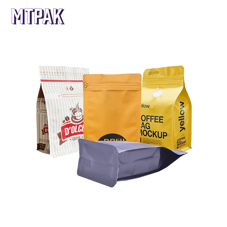 1000g 500g 250g custom logo printed one way valve flat bottom pouch coffee packing bag