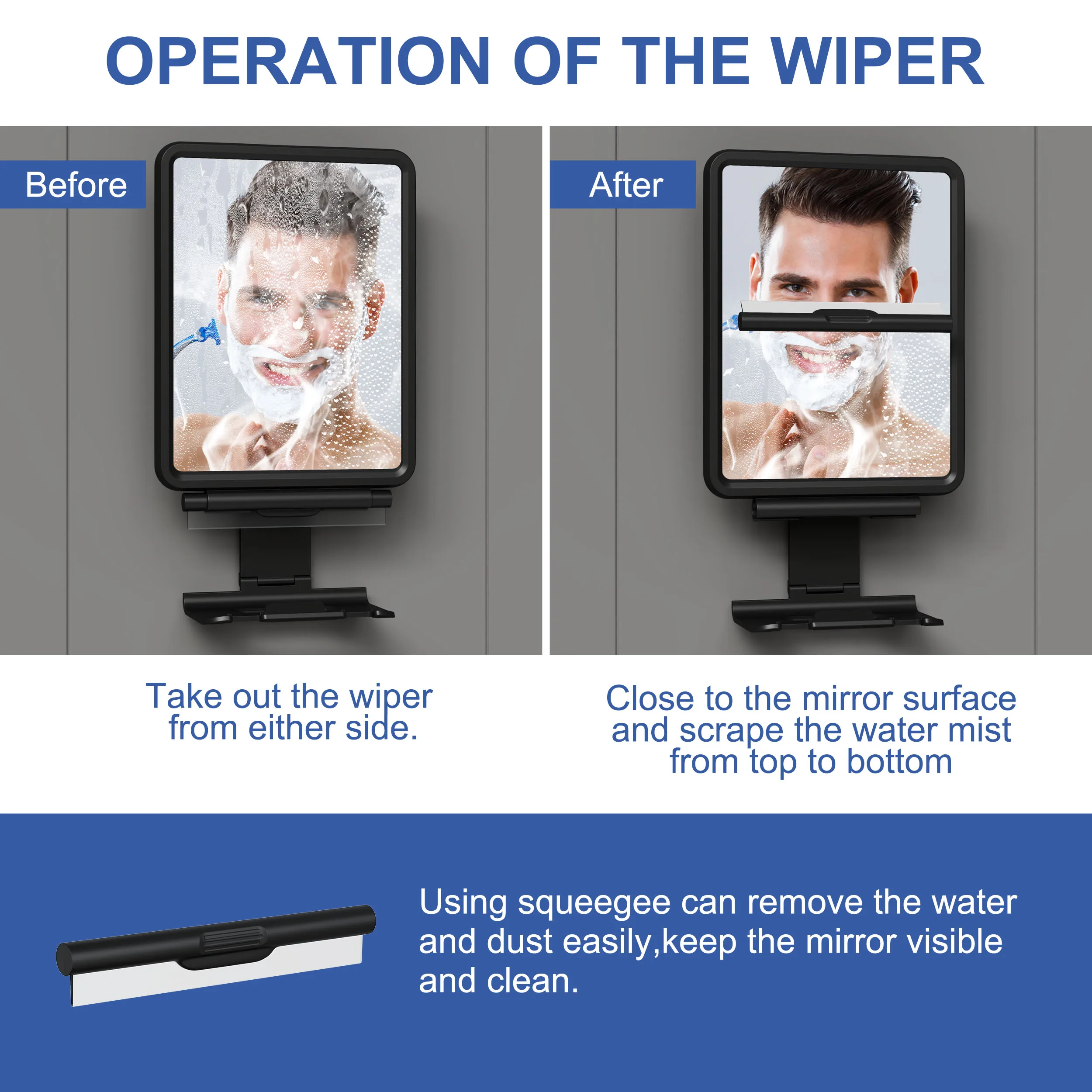 Custom Logo Upgraded Removable Anti Fog Wall Mounted Adjustable Razor Holder Fogless For Bathroom Shaving Shower Mirror