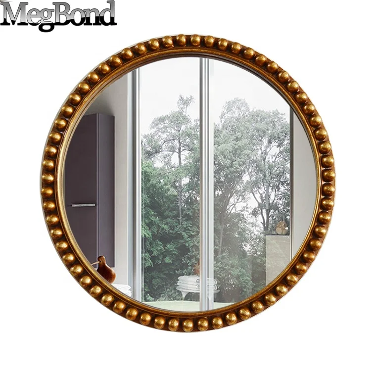 Античное Золотое круглое или овальное настенное зеркало для