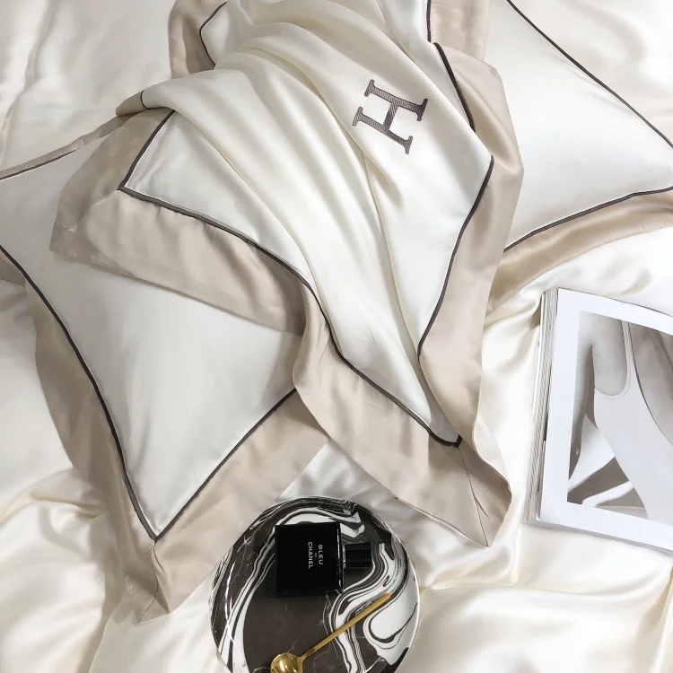 Embroidery tencel bed linen customized solid colors bedding set