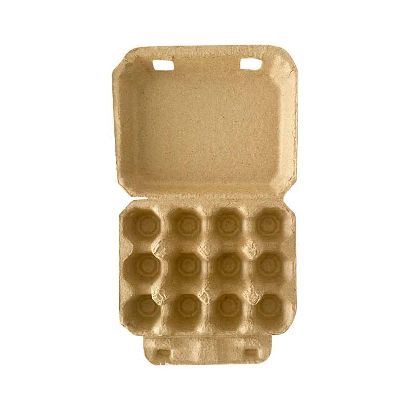 factory wholesales biodegradable paper fiber egg container 12 holes chicken cells carriers with lid rigid strong durable egg box
