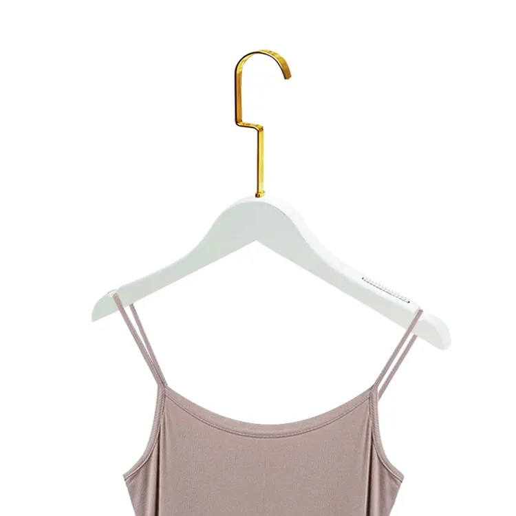 Factory customization Garment white wood clothes hangers racks gold hook for boutique wooden