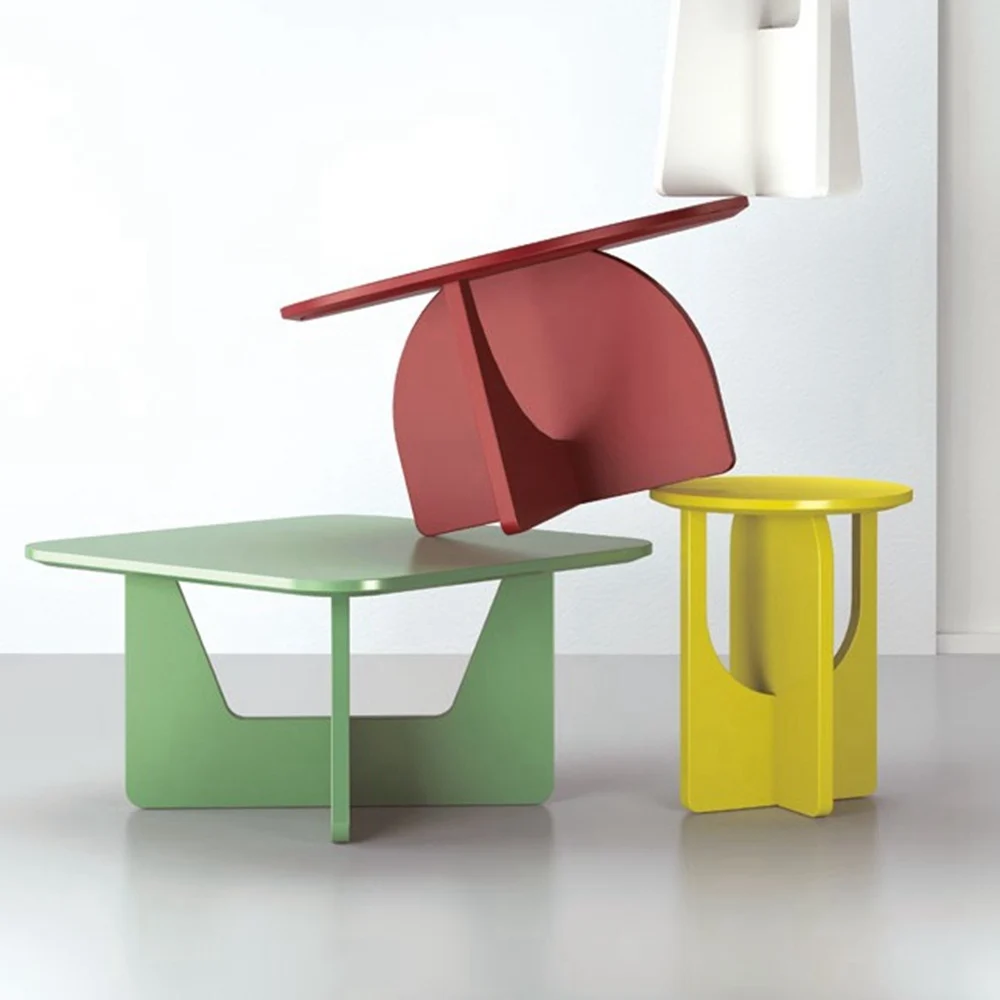 Ekar Furniture 2022 amazon hot sell  simple assemble wooden square round design colorful coffee table