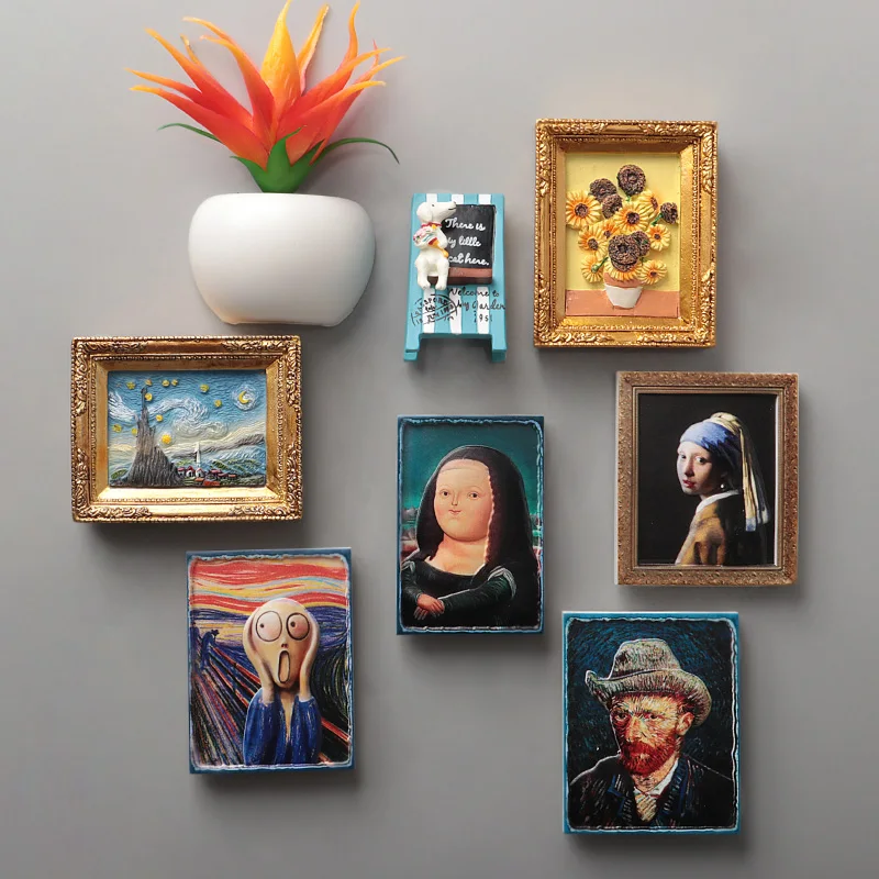 High Quality Customised Refrigerator Magnetic Sticker Home Decoration UV Printing World Famous Painting Custom 3D Fridge Magnets