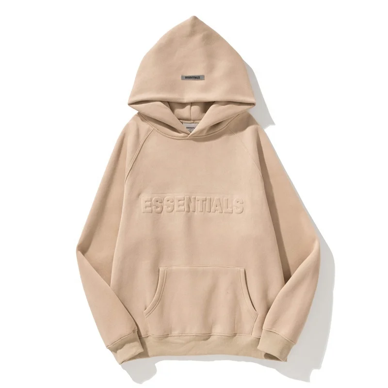 Cotton Fleece Embossed Hoodie Custom Embossed 3D Logo Thick Warm Cotton Fabric Essentials Hoodie Ic Essentials Hoodie Men