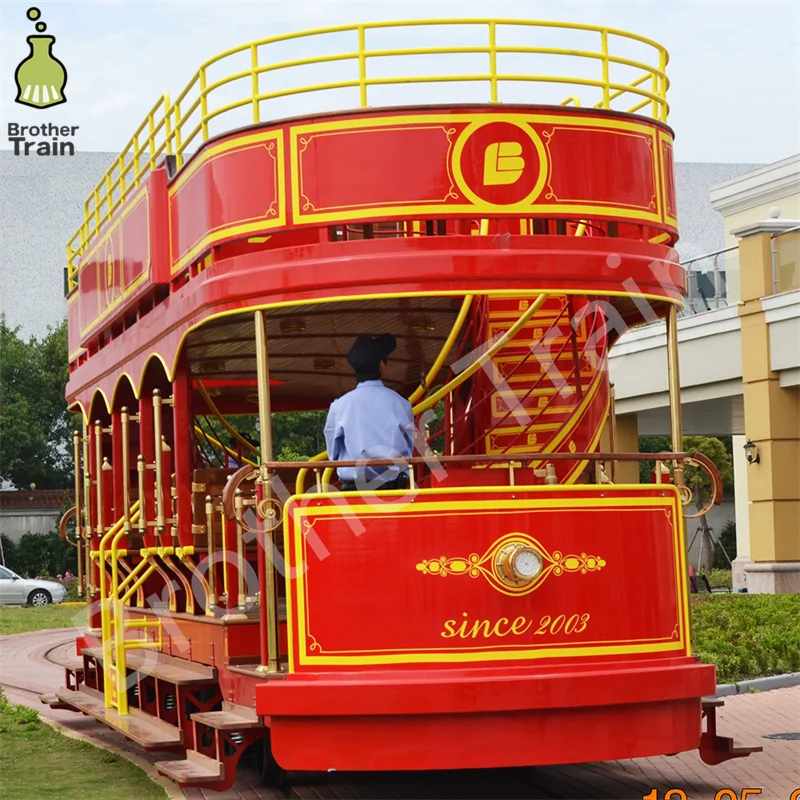 Rail Double Decker Tramways Electric Trolley Double Decker Tram Tourist Train Amusement Park Train Take More Passengers For Tour
