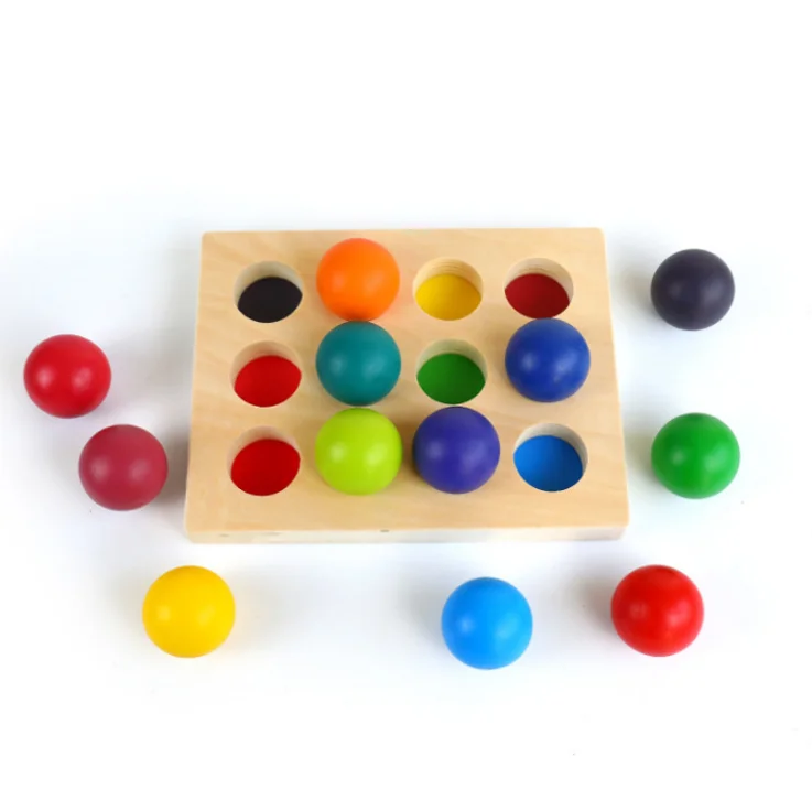 High-Quality Colorful Wooden Rainbow Ball Toys for Kids 12 Colors to Enhance Color Recognition Skills and Playful Baby Toy