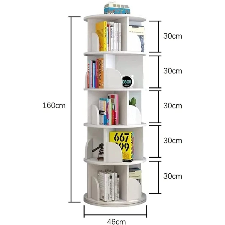 White Multi Purpose Children Library 360 Degrees Rotating Book Shelf for Kids Bedrooms