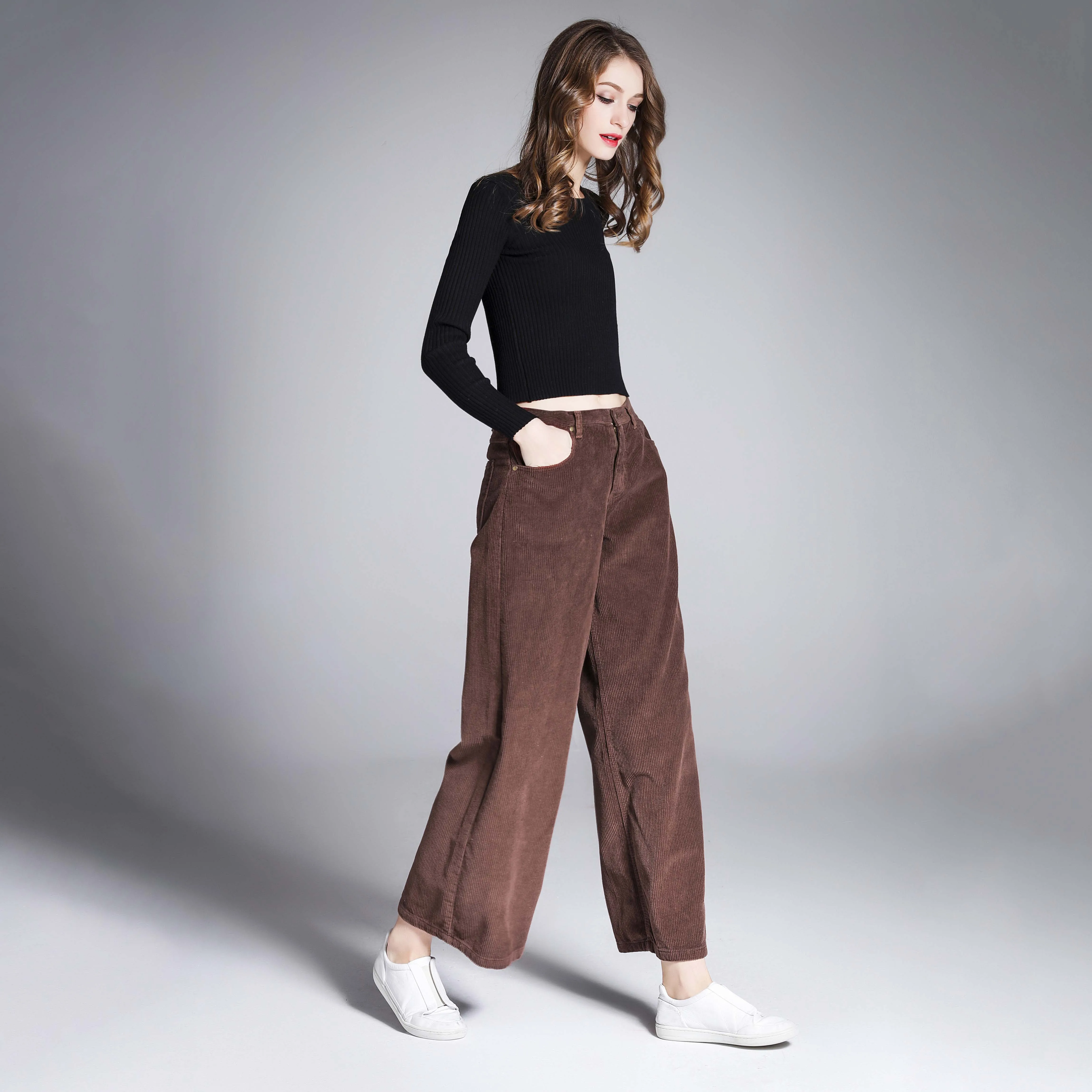 Latest Spring Autumn Women Clothing Trousers Corduroy Casual Loose Wide Leg Fashion Pants