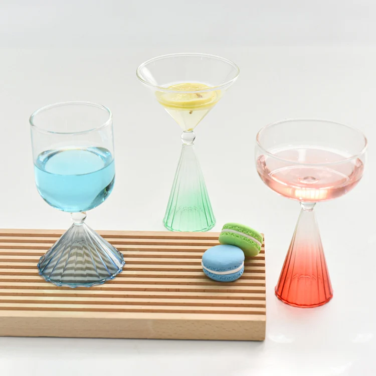 Colored Stripe Champagne Glass Wine Ice Cream Dessert Glass Elegant Martini Glasses Handmade Coffee Mug