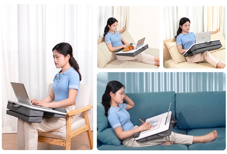 New Ergonomic Lap Tray Table Built-in Tablet Stand Height Adjustable Soft and Ventilate Leathaire Cloth Fillded with Sponge