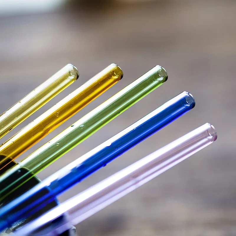 200x8mm Reusable Glass Straws Eco Borosilicate Clear Colorful Glass Straws for Cocktail Juice