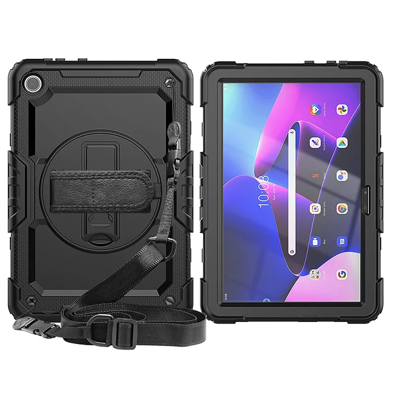 Thick silicone tablet case for Lenovo TAB M10 3rd 10.1 TB-328FU TB-328XU rugged cover with shoulder strap screen protector film