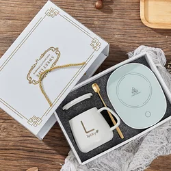 55 Degree Constant Temperature Thermostatic with USB Electric Smart Heated Ceramic Coffee Cup Mug Warmer Set