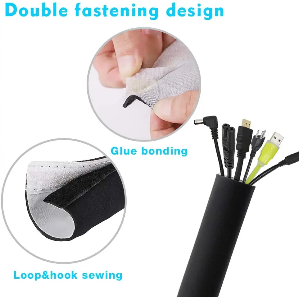 118-Inch Cable Management Sleeves with Cable Ties Neoprene Cable Organizer Cord Cover Wire Hider for TV Computer Office Theater