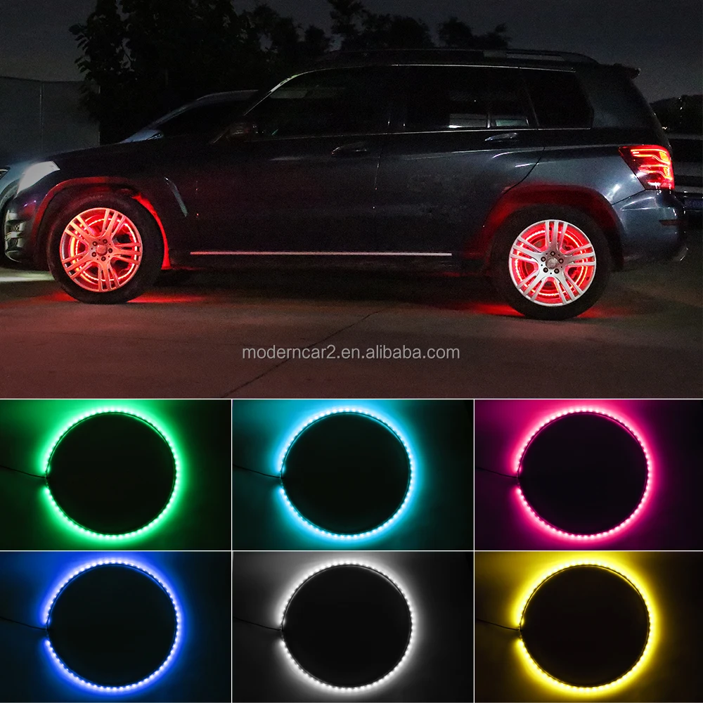 Led Car Hub Light APP/Remote Control Auto Wheel Ring Strip Adjustable Waterproof Decoration Atmosphere Light Rgb Neon Lamp 4PCS