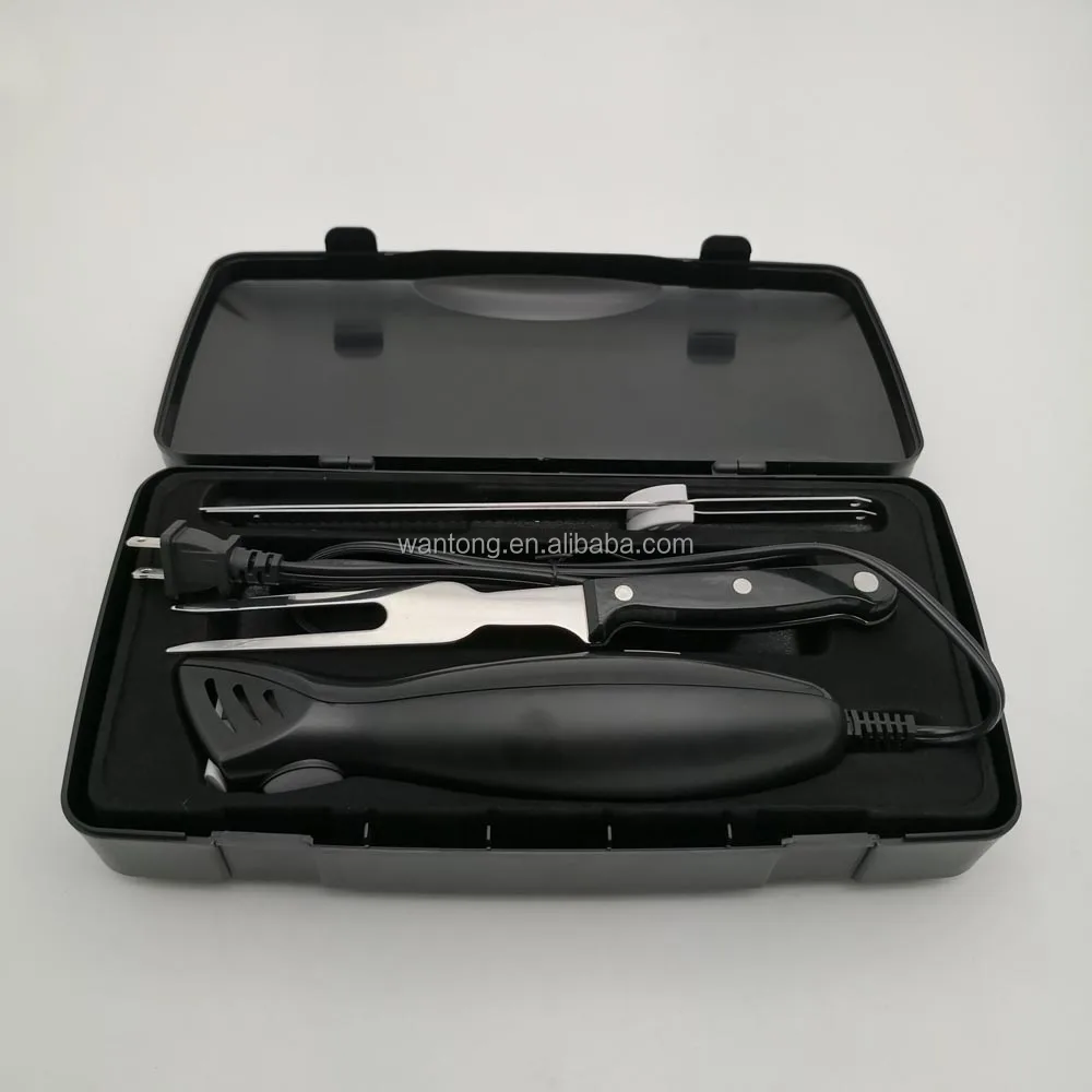 Professional Kitchen Electric Carving Knife One Button Handheld Easy Slice Interchangeable Serrated Blade