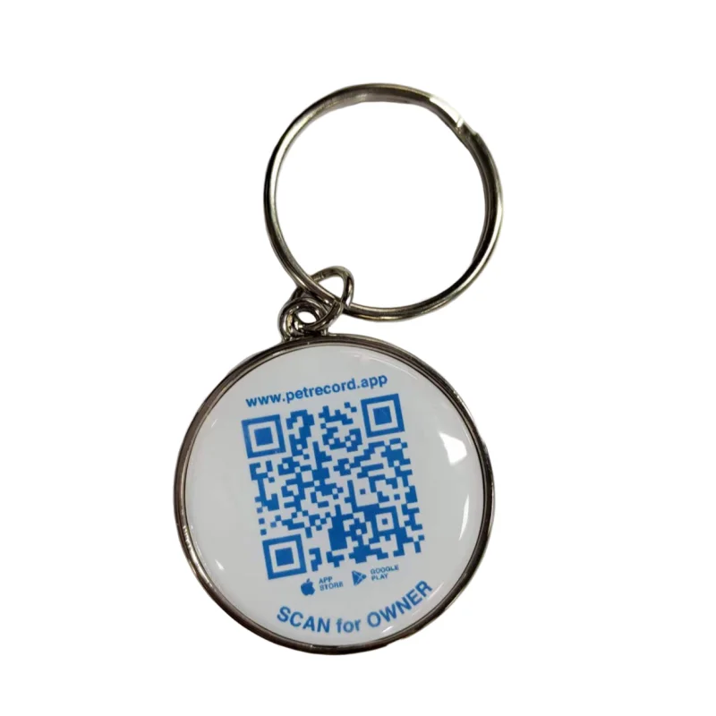 Custom Rfid metal Edged Epoxy card Trolley Token Ntag 213 215 keyfob for Pet Collar with QR code/ url encode