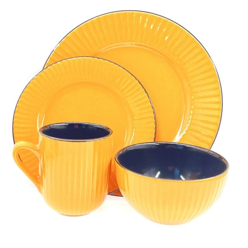 European style reactive glazed ceramic tableware reactive glaze stoneware dinnerware set 16pcs