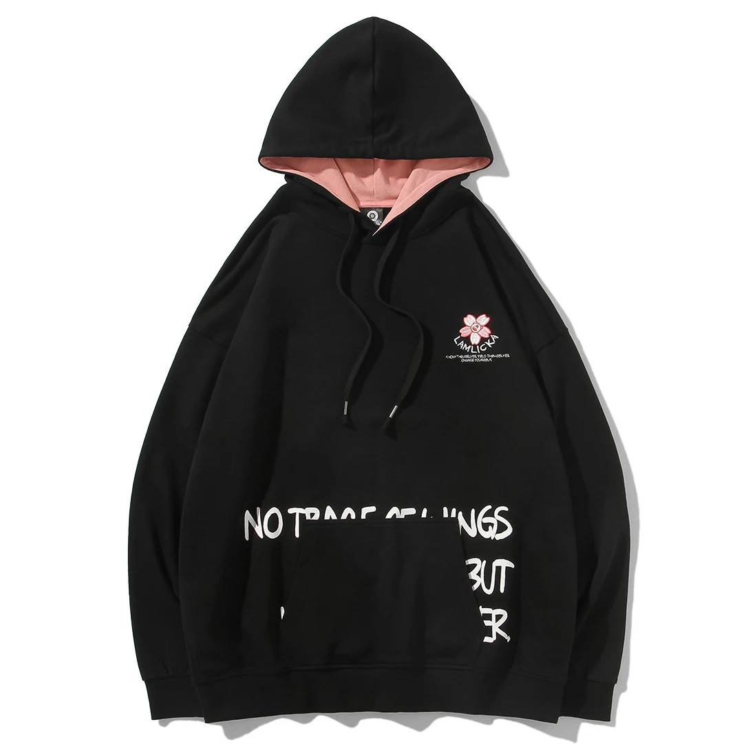 wholesale 2021 spring design peach blossom print loose casual fashion cotton pullover oversized hoodie unisex