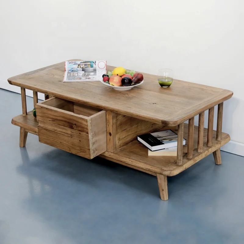 Reclaimed elm wood new design modern multi-purpose tea table natural wood custom coffee table wood coffee table
