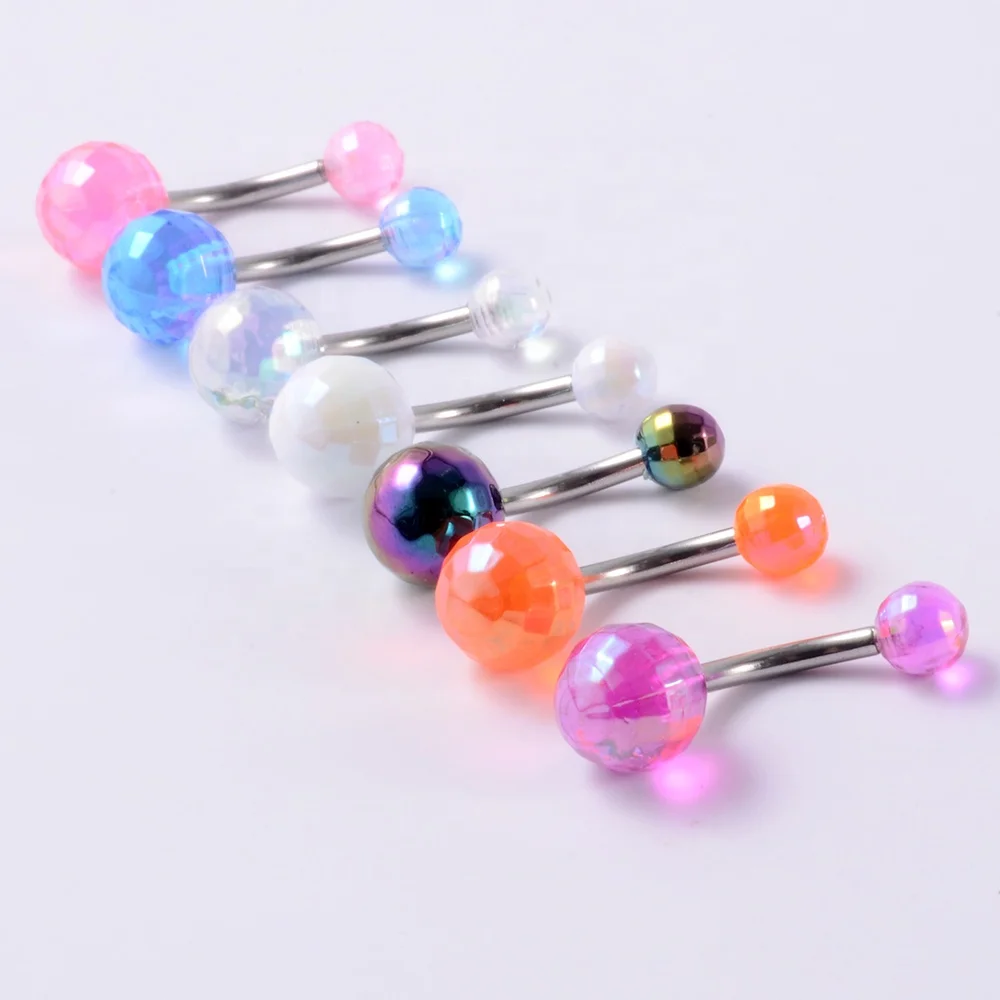14G Surgical Steel Belly Piercing Acrylic Ball Button Rings Belly Piercing Curved Banana Body Jewelry Navel Piercing Rings