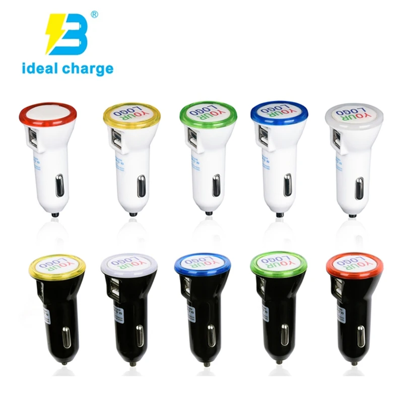 Light Up Car Charger 5v Dual Mini Usb 2.1a/3.1a with OEM Logo For Mobile Phone