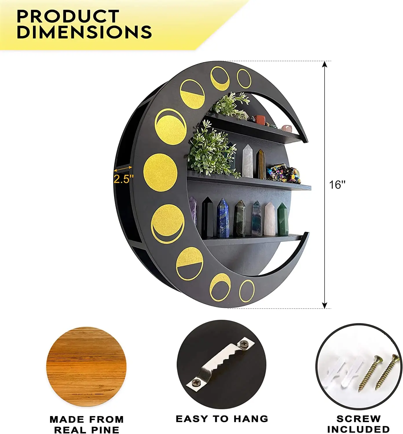 Moon Shelf  Moon Wall Decor Crystal Display Shelf Hanging Shelf Display