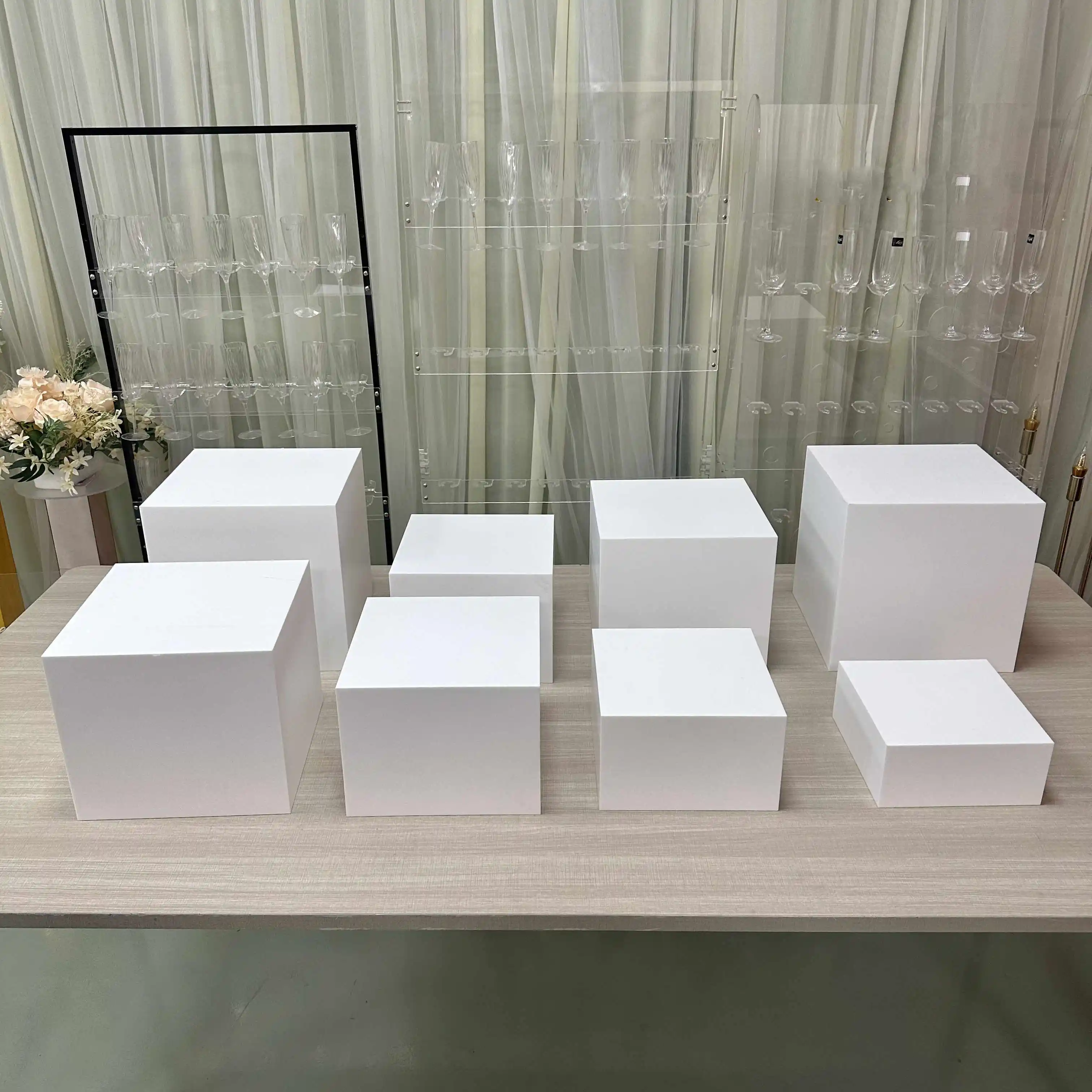 Acrylic White Box Food Display Stand Buffet Stand Acrylic Food Display Risers Cubes Decorations For Events Party Supplies