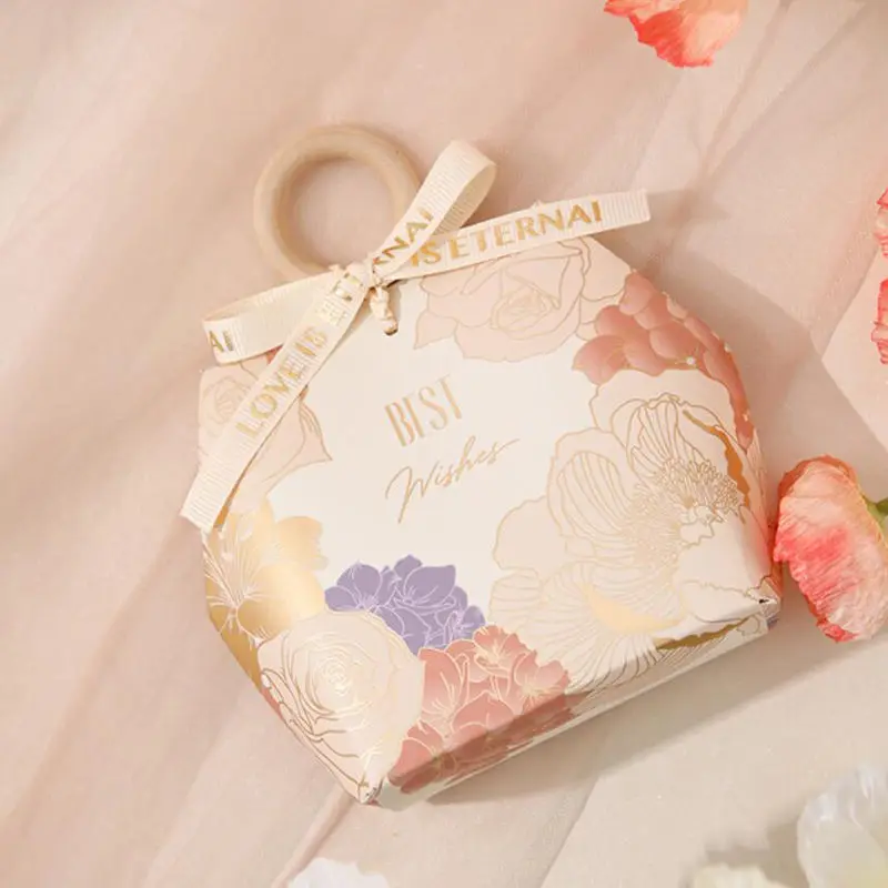 Best Wishes Paper Gift Bag with Handles Flower Gift Box Wedding Favor Present Boxes Packaging Thank You Bags Small Candy Box