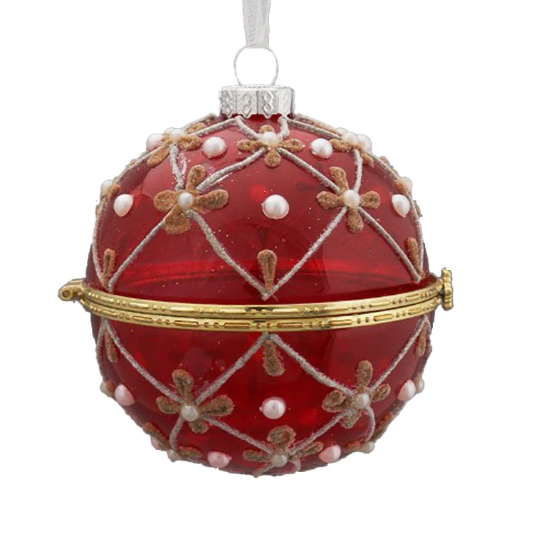 Оптовая продажа подвесные украшения для рождественской елки украшение 80 мм Рождественский стеклянный шар с красными бусинами